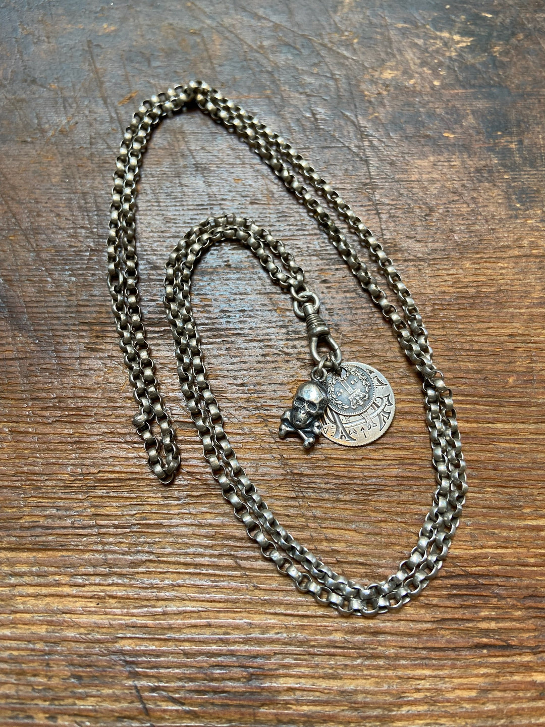 Necklace - Antique Sterling Silver Watch Chain w/ Charms