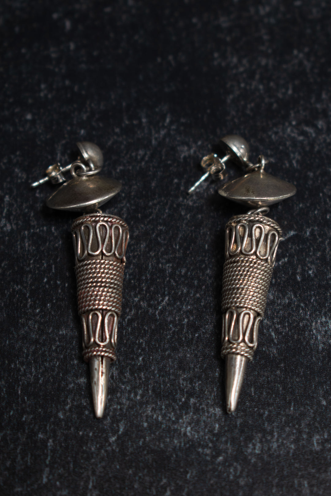 Earring - Sterling Mexican Pendulum with Saucer