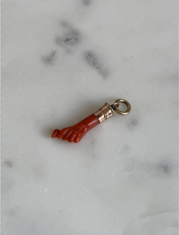 Charm - 9k & Coral Hand Holding Bird